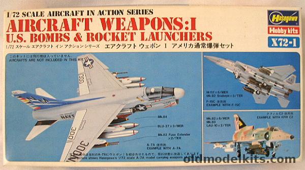 Hasegawa 1/72 Aircraft Weapons I - Mk81/Mk83/Mk82 Fuse Extender/BLU-27 Napalm/LAU-3/LAU-10/Mk82/Mk84/Mk82 Snakeye/M-117/MER/TER, 1 plastic model kit